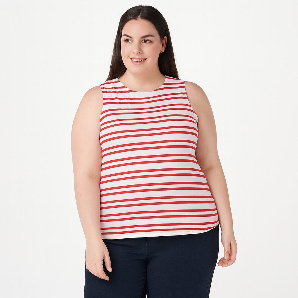 Lands' End Women’s Red & White Striped Sleeveless Tank Top Size Large